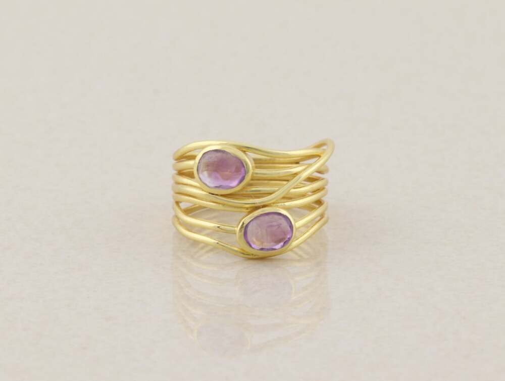 18k Gold Over Sterling Silver Natural Amethyst Ring Size 9 1/4